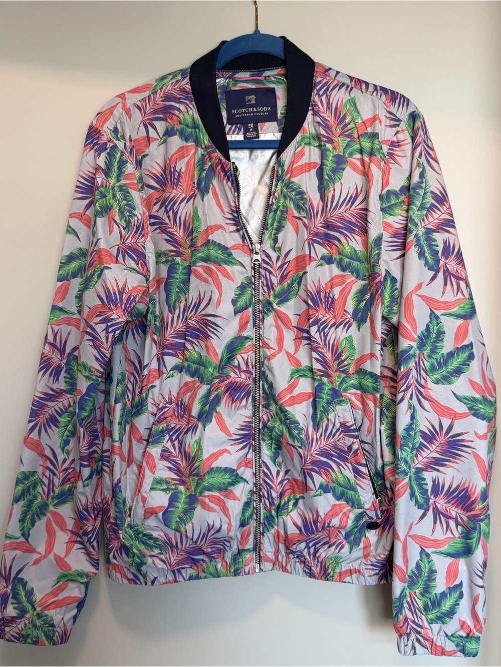 Scotch & Soda Men’s Tropical Floral Print Bomber Jacket - Green, Purple, Coral